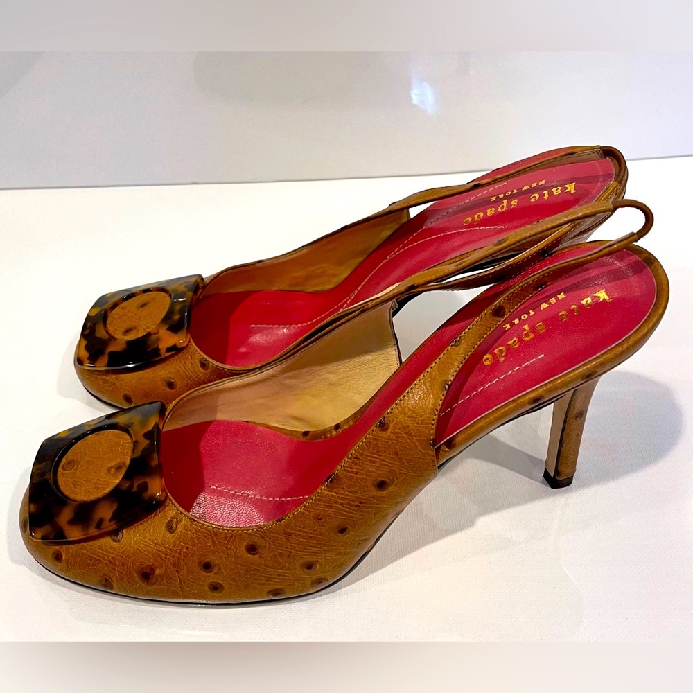 KATE SPADE NIB Kami Slingbacks Ostrich Print Sz 8.5 41.5